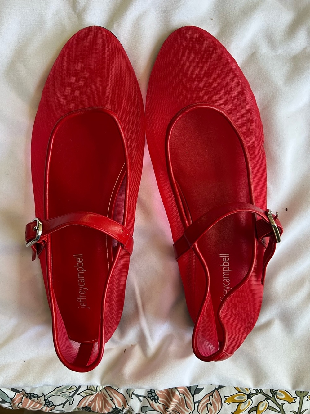 Jeffrey Campbell Pop of Red Mesh Mary Jane Flats